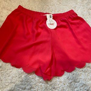 NWT! Bright Coral Scalloped Trim Chiffon Shorts